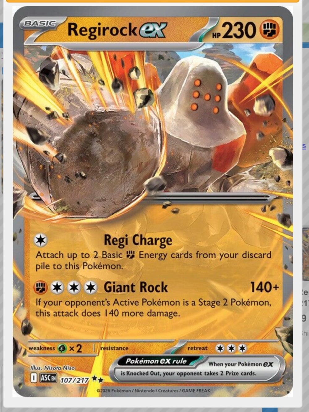 Regirock Ex #107 Pokemon Ascended Heroes